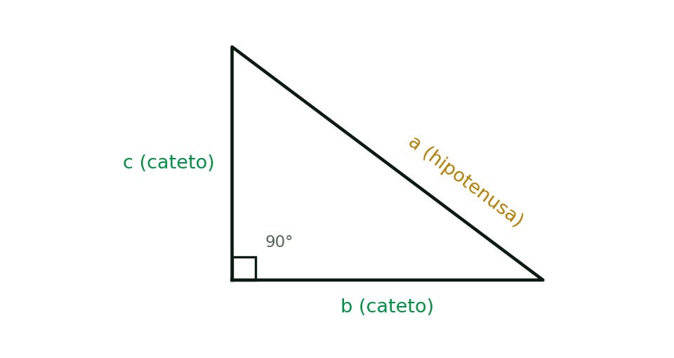 Tri&acirc;ngulo rect&acirc;ngulo com os catetos b e c e a hipotenusa a, oposta ao &acirc;ngulo recto